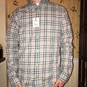 Green and gray button-down shirt